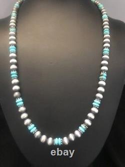 Collier de perles navajo en argent sterling et turquoise amérindien