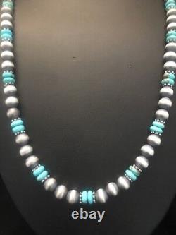 Collier de perles navajo en argent sterling et turquoise amérindien