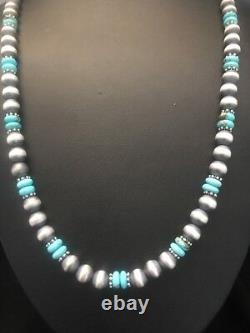 Collier de perles navajo en argent sterling et turquoise amérindien