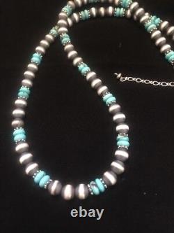 Collier de perles navajo en argent sterling et turquoise amérindien