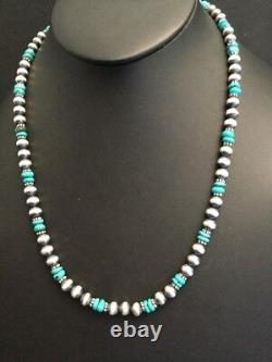 Collier de perles navajo en argent sterling et turquoise amérindien