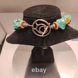 Collier déclaratif en heishi avec nuggets de turquoise Navajo Vintagr 21, 240 G, 12 pierres