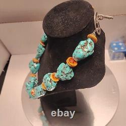 Collier déclaratif en heishi avec nuggets de turquoise Navajo Vintagr 21, 240 G, 12 pierres