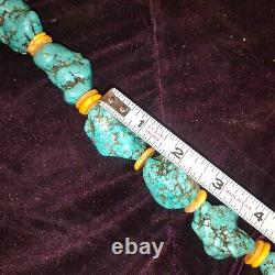Collier déclaratif en heishi avec nuggets de turquoise Navajo Vintagr 21, 240 G, 12 pierres