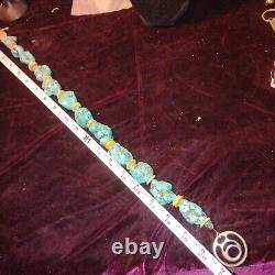 Collier déclaratif en heishi avec nuggets de turquoise Navajo Vintagr 21, 240 G, 12 pierres