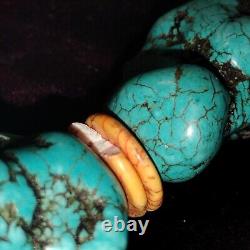 Collier déclaratif en heishi avec nuggets de turquoise Navajo Vintagr 21, 240 G, 12 pierres