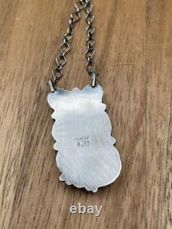 Collier en argent fait main en turquoise Navajo américain autochtone de 18 pouces avec une barre en grappe