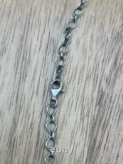 Collier en argent fait main en turquoise Navajo américain autochtone de 18 pouces avec une barre en grappe