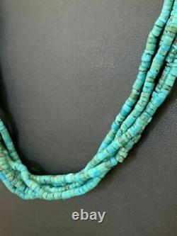Collier en argent sterling Navajo amérindien 5S 2 mm HEISHI en turquoise 20 205