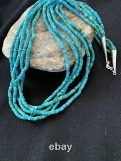 Collier en argent sterling Navajo amérindien 5S 2 mm HEISHI en turquoise 20 205