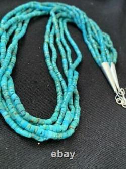 Collier en argent sterling Navajo amérindien 5S 2 mm HEISHI en turquoise 20 205