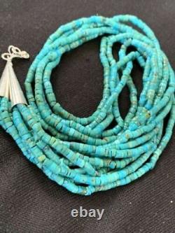 Collier en argent sterling Navajo amérindien 5S 2 mm HEISHI en turquoise 20 205