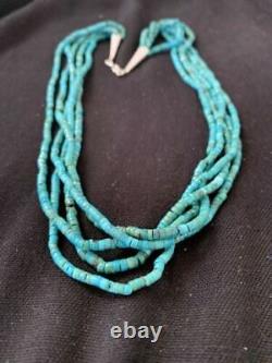 Collier en argent sterling Navajo amérindien 5S 2 mm HEISHI en turquoise 20 205