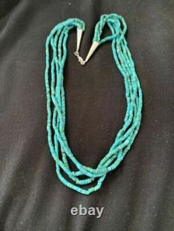 Collier en argent sterling Navajo amérindien 5S 2 mm HEISHI en turquoise 20 205
