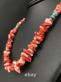 Collier en argent sterling Navajo avec huître épineuse rouge amérindienne 18 4763