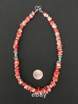 Collier en argent sterling Navajo avec huître épineuse rouge amérindienne 18 4763