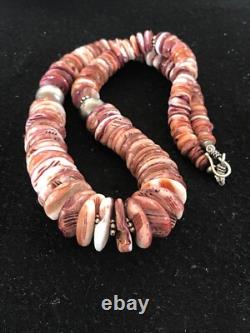 Collier en argent sterling Navajo avec perles de nacre violette et huître épineuse 08485