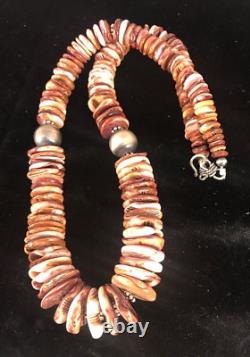 Collier en argent sterling Navajo avec perles de nacre violette et huître épineuse 08485