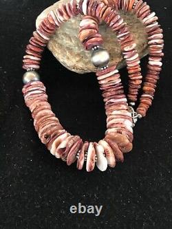 Collier en argent sterling Navajo avec perles de nacre violette et huître épineuse 08485