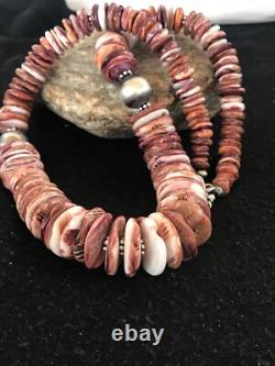 Collier en argent sterling Navajo avec perles de nacre violette et huître épineuse 08485