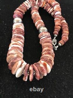 Collier en argent sterling Navajo avec perles de nacre violette et huître épineuse 08485