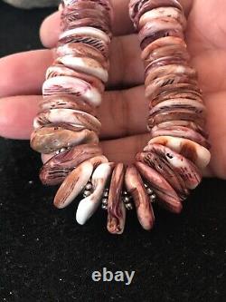 Collier en argent sterling Navajo avec perles de nacre violette et huître épineuse 08485