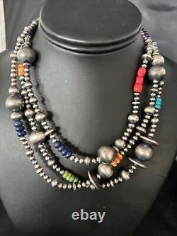 Collier en argent sterling à perles multicolores de style amérindien Navajo 48 92848
