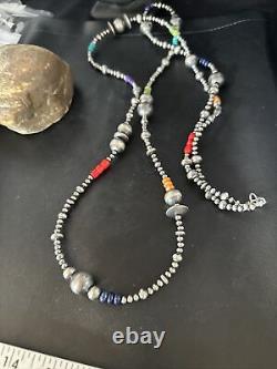 Collier en argent sterling à perles multicolores de style amérindien Navajo 48 92848
