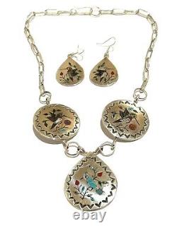 Collier en argent sterling fait main Navajo en incrustation de colibri amérindien