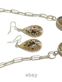 Collier en argent sterling fait main Navajo en incrustation de colibri amérindien