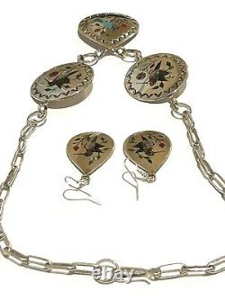 Collier en argent sterling fait main Navajo en incrustation de colibri amérindien