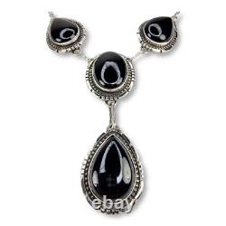 Collier en argent sterling onyx Navajo de l'incroyable Reggie Haskie, Amérindien.
