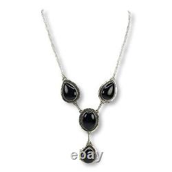 Collier en argent sterling onyx Navajo de l'incroyable Reggie Haskie, Amérindien.