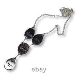 Collier en argent sterling onyx Navajo de l'incroyable Reggie Haskie, Amérindien.