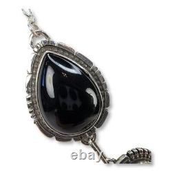 Collier en argent sterling onyx Navajo de l'incroyable Reggie Haskie, Amérindien.