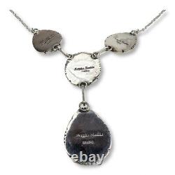 Collier en argent sterling onyx Navajo de l'incroyable Reggie Haskie, Amérindien.