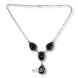 Collier en argent sterling onyx Navajo de l'incroyable Reggie Haskie, Amérindien.