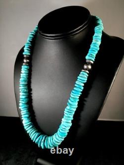 Collier en argent sterling turquoise bleue navajo amérindien 21 10078