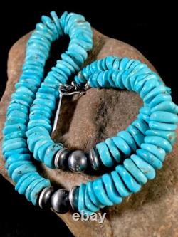 Collier en argent sterling turquoise bleue navajo amérindien 21 10078