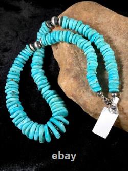Collier en argent sterling turquoise bleue navajo amérindien 21 10078