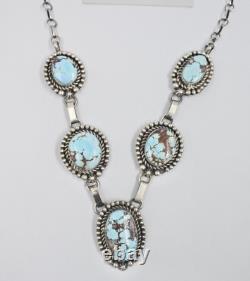 Collier en argent sterling turquoise des collines dorées fait main par un Amérindien Navajo