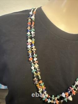 Collier en perles Heishi en turquoise Navajo amérindien à 2 brins