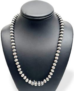 Collier en perles Navajo en argent sterling 8mm Américain d'origine 19 brins simples