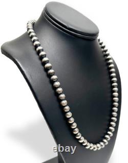 Collier en perles Navajo en argent sterling 8mm Américain d'origine 19 brins simples