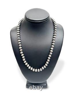 Collier en perles Navajo en argent sterling 8mm Américain d'origine 19 brins simples