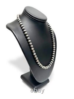 Collier en perles Navajo en argent sterling 8mm Américain d'origine 19 brins simples