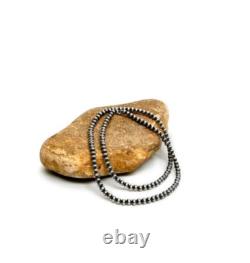 Collier en perles Navajo en argent sterling 8mm Américain d'origine 19 brins simples