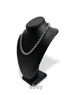 Collier en perles Navajo en argent sterling 9 mm avec 2 rallonges