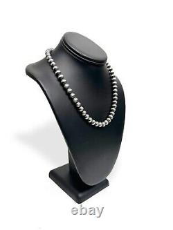 Collier en perles Navajo en argent sterling 9 mm avec 2 rallonges