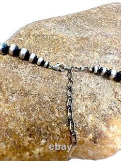 Collier en perles Navajo en argent sterling 9 mm avec 2 rallonges